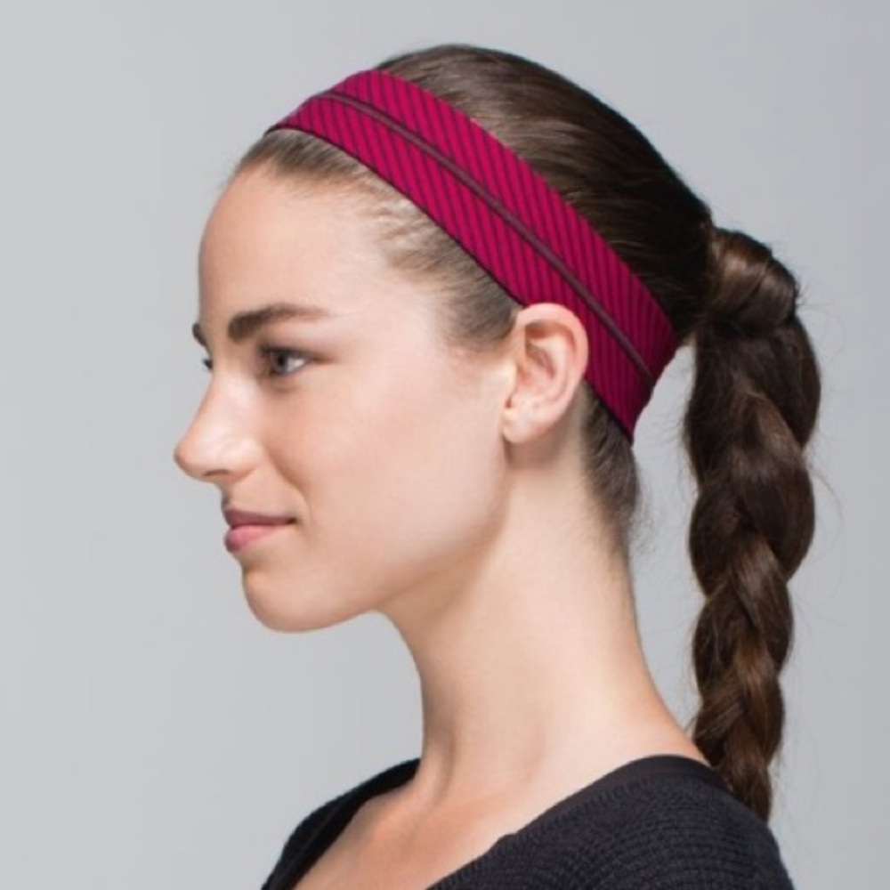 Lululemon, Fly Away Tamer Headband, Hyper Stripe Bordeaux Drama Bumble Berry